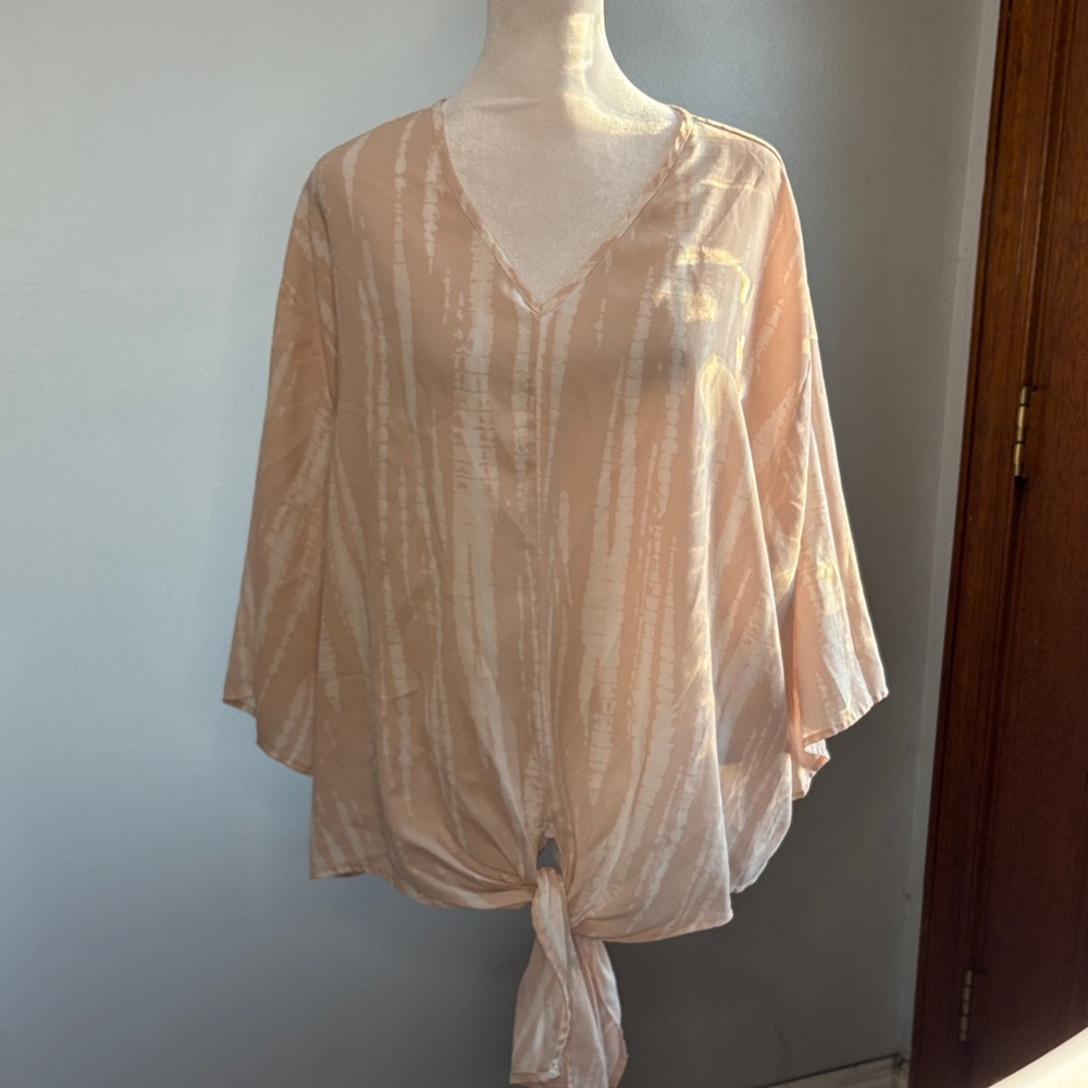 [Mud Pie] Light Peach Tie-Front Blouse - Size Medium/Large